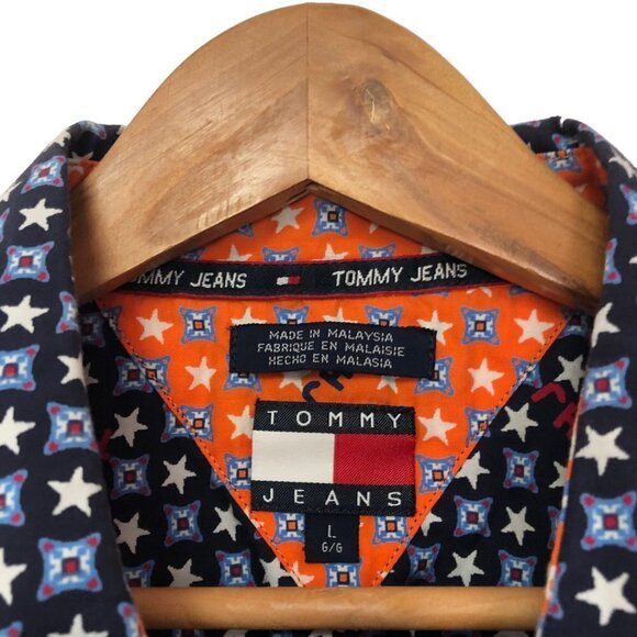 Vintage Y2K Tommy Hilfiger All Over Stars Long Sleeve Button Down Shirt Size L - Picture 3 of 9